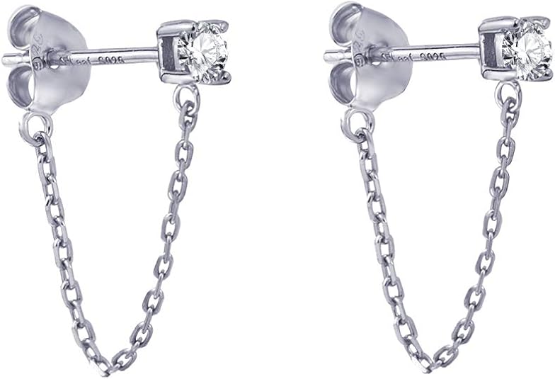 Cubic Zirconia Stud Chain Dangle Earrings