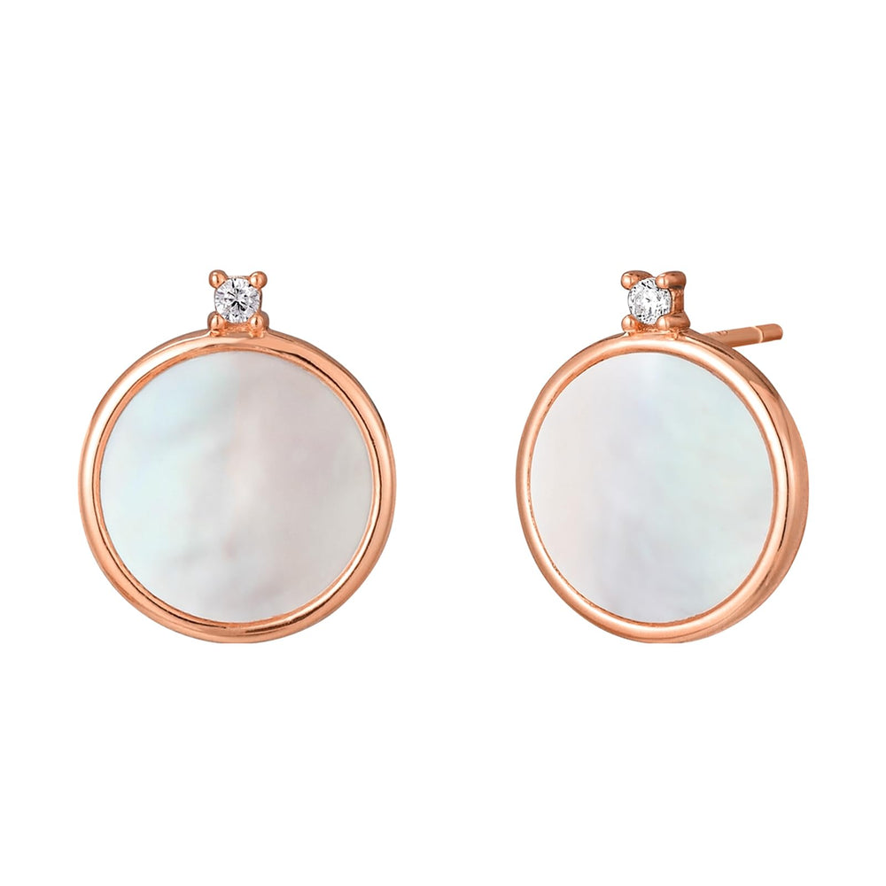 Round Mother of Pearl with CZ Stud Earrings