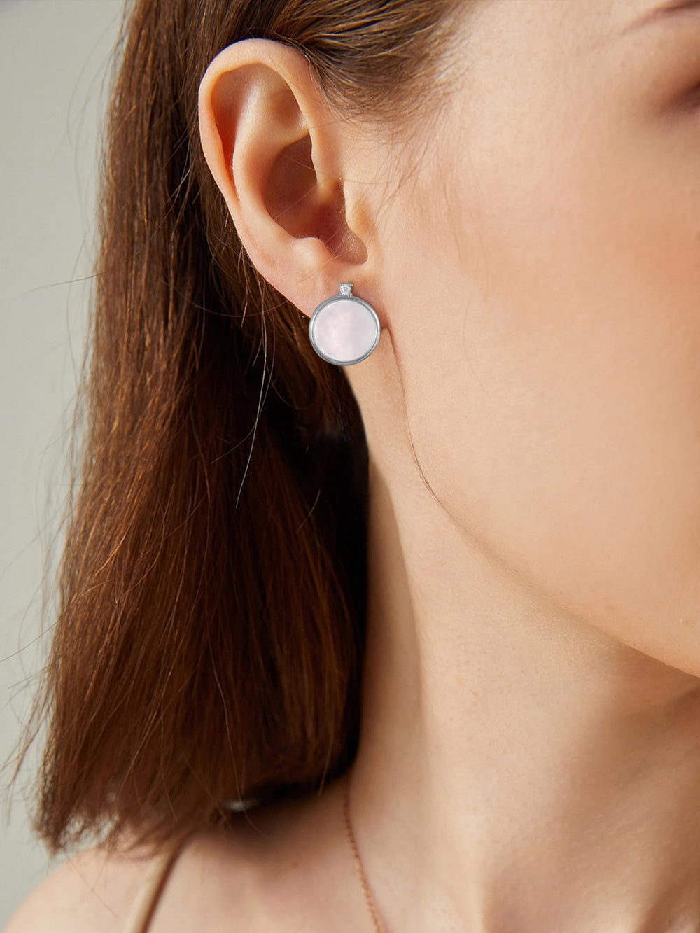 Round Mother of Pearl with CZ Stud Earrings