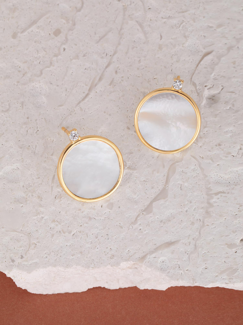 Round Mother of Pearl with CZ Stud Earrings