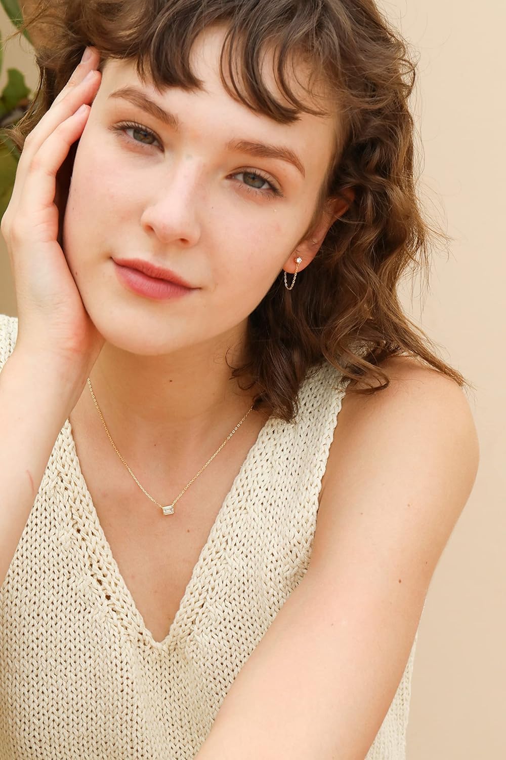 S.Leaf 925 Sterling Silver 18Karat Gold Plated Chain Earrings