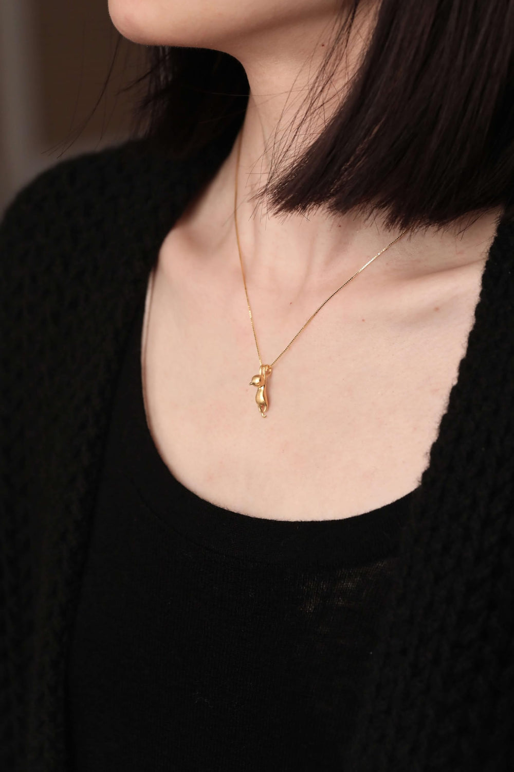 S.Leaf Sterling Silver Cat Necklace