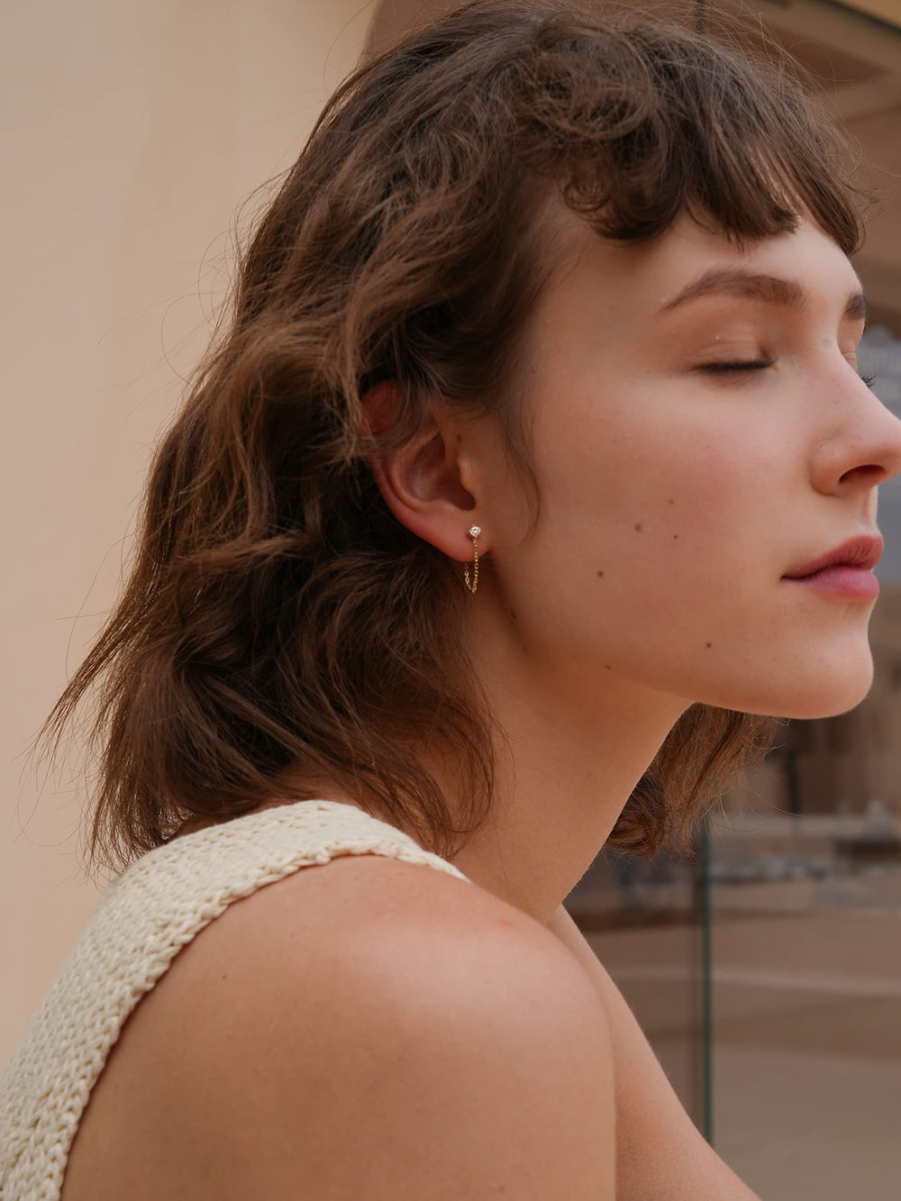 Cubic Zirconia Stud Chain Dangle Earrings