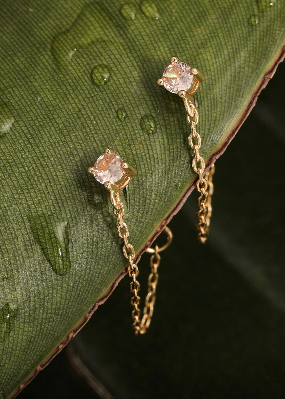 S.Leaf 925 Sterling Silver 18Karat Gold Plated Chain Earrings