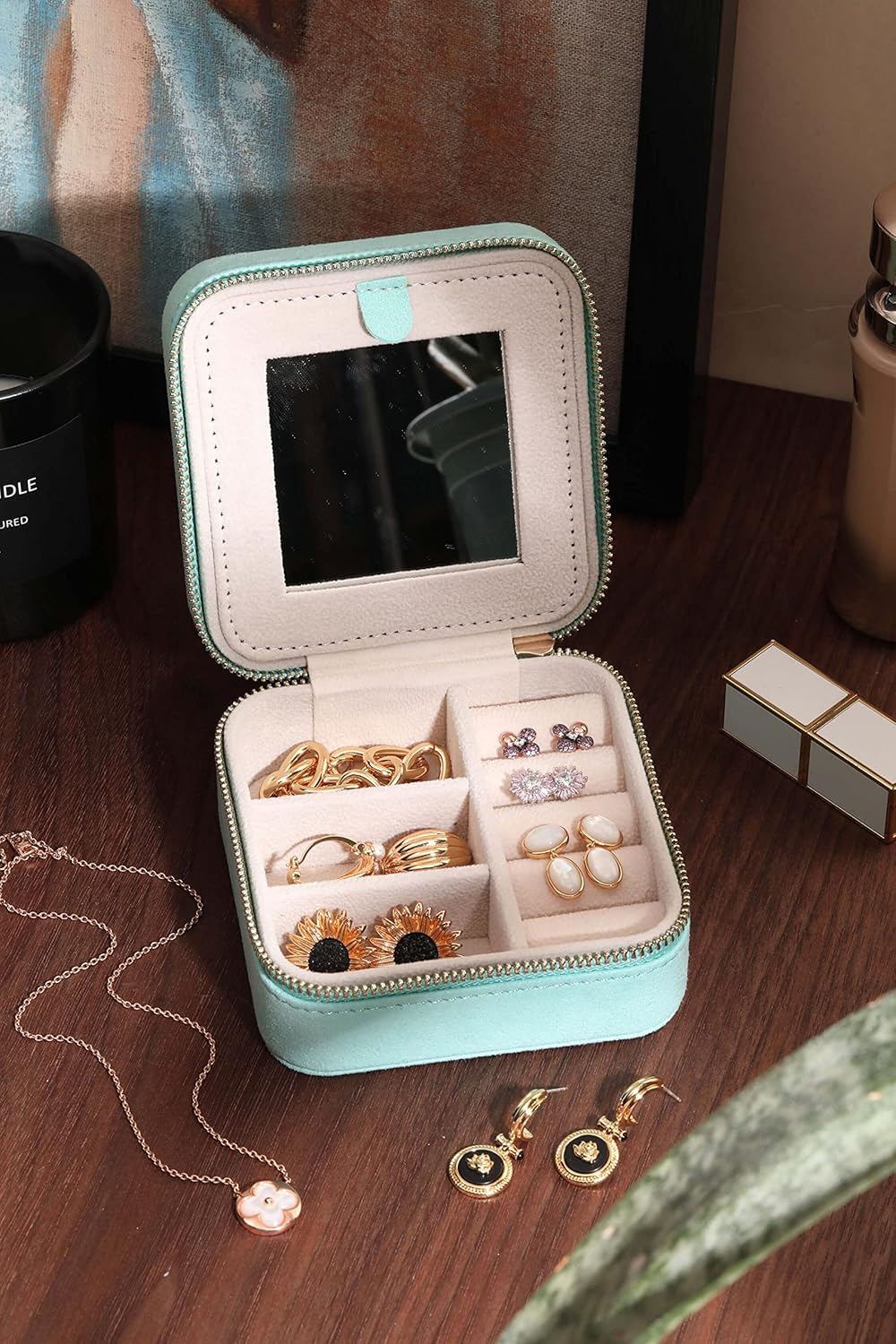 S.Leaf Mini Travel Jewelry Case - Portable Organizer Box for Women