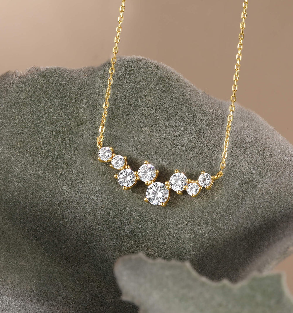 Smiling Curved Circular Cluster Diamond Pendant Necklace