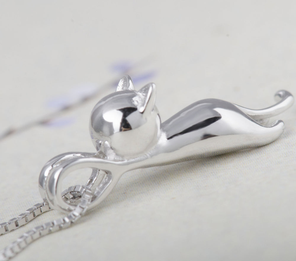 S.Leaf Sterling Silver Cat Necklace