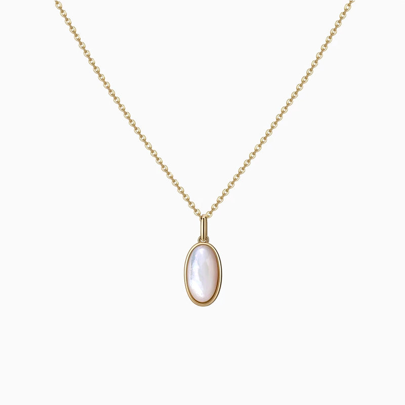 Mother of Pearl Oval Pendant Necklace gold